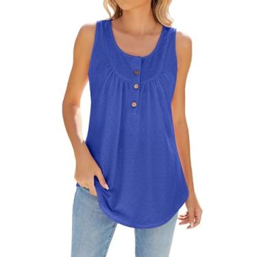 Imagem de YUAEEEN Camiseta regata feminina, gola redonda, casual, básica, de verão, sem mangas, caimento solto, Azul, G