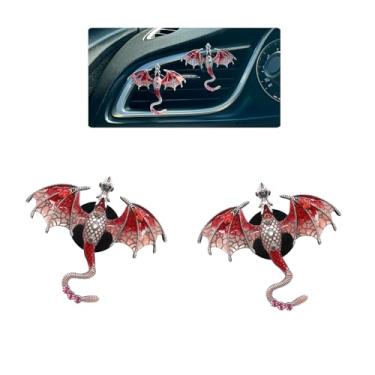 Imagem de ORIESSE Acessórios de carro vermelho 2 peças Bling Dragon Car Purificador de ar Clipes de Ventilação Bonito Liga Esmalte Vermelho Wyvern Clipes de Ventilação Acessórios de Carro Recarregáveis Difusor
