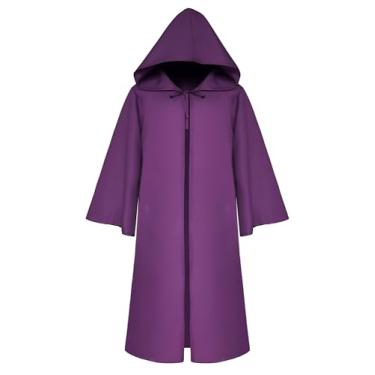 Imagem de Renaissance Hooded Witch Cape Fancy Halloween Medieval Cosplay Long Cloak Knight Devil Costume Jacket Robe