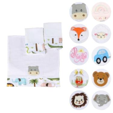 Imagem de Fraldas de Boca Para Bebê Estampada Bordada 30x40 com Tecido Duplo 03 Peças (Floresta)