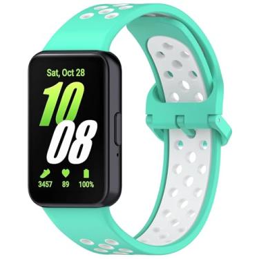 Imagem de Eiavike Pulseira esportiva de silicone para Samsung Galaxy Fit 3, respirável, dois tons, porosa, substituição para Galaxy Fit 3 2024 SM-R390 (branco-petróleo)
