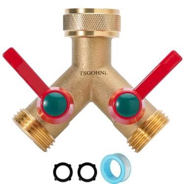 Imagem de Divisor de mangueira de jardim de latão, divisor Y de latão sólido resistente, divisor de torneira bidirecional, desviador de mangueira ao ar livre, entrada fêmea GHT de 9,5 cm e saída macho de 9,5 cm