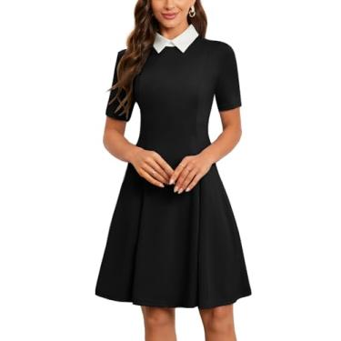 Imagem de PHIXWORLD Vestido feminino de manga comprida com gola Peter Pan Aline Fit and Flare Wednesday Addam, Preto 2, PP