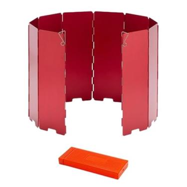 Imagem de menolana Protetor de vento para fogão de acampamento, protetor de vento dobrável com bolsa de transporte, 10 placas, proteção contra vento, fogão, para-, Vermelho
