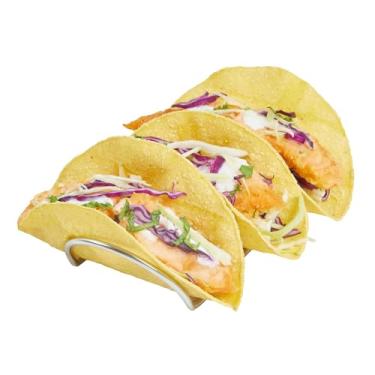 Imagem de Suporte para taco de 17 x 8,2 cm, 1 suporte retangular para tacos – serve para 3 tacos, reversível, prata de aço inoxidável, pode ser lavado na lava-louças, para conchas duras ou macias – restaurante