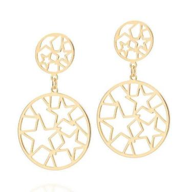 Imagem de Brincos banhado ouro 3x 24k 18k e 22k femininos grandes redondo estrel