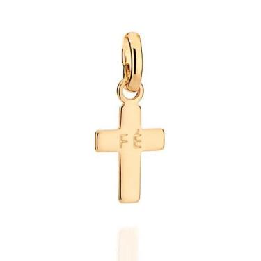 Imagem de Pingente banhado ouro 3x 24k 18k e 22k  feminino cruz escrito fé no ce