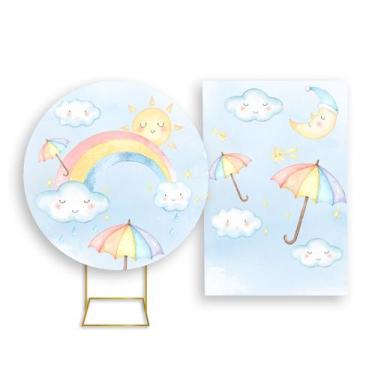 Imagem de Painel De Festa Redondo 1,50x1,50 + Painel Vertical 1,50x2,20 - Chuva 