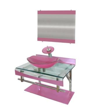 Imagem de Gabinete de vidro 60cm curvado duplo inox cuba oval rosa - EKASA