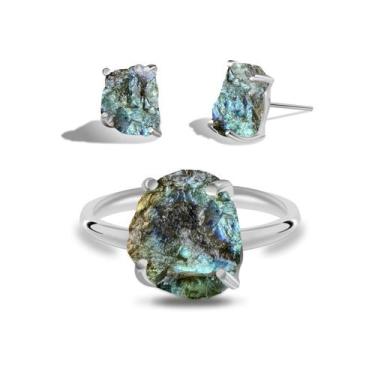 Imagem de Conjunto de Labradorita - Cristal Natural, Banho Ouro 18k
