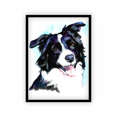 Imagem de Quadro Cachorro Border Collie Colorido 004 Com Moldura Preta - Plimsho