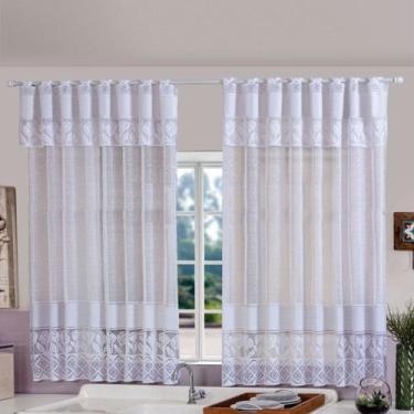 Imagem de Cortina De Cozinha Bella Janela Renda Com Bandô 2,20m x 1,25m Branca -