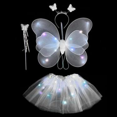 Imagem de Kit Fantasia Asa Led Borboleta Infantil Com Saia Tule - Bimport, Branc