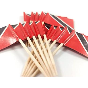 Imagem de JBCD 100 peças de palitos de dente com bandeira de Trindade e Tobago, decorações de cupcake, bandeiras de palito de palito de coquetel, palitos de palito de bolo, mini bandeiras pequenas, palitos de cupcake