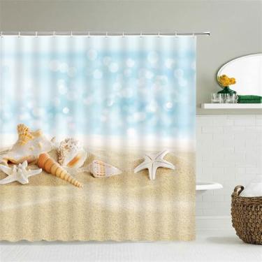 Imagem de Praia Mar Palmeiras Cortinas de Chuveiro Cenário Cortinas de Banheiro Impermeáveis Com Ganchos Decoração de Casa Tela de Banho Lavável, 4217L,W300xH180cm