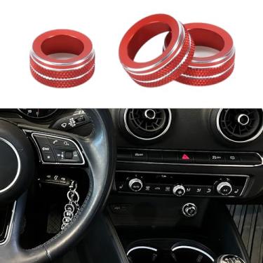 Imagem de TUCKBOLD Anel de cobertura do botão de controle do aquecedor climático de ar condicionado AC para Audi A3 8V 2014-2020 resistente | Acabamento interior do decalque vermelho 3 peças