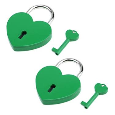 Imagem de Chinflly 2 peças de cadeado com chaves, mini cadeado em forma de coração para caixa de armazenamento de joias, livro diário, verde