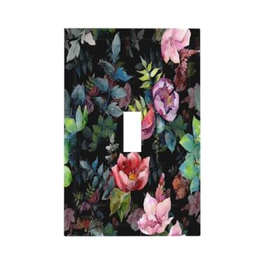 Imagem de Xuejiaku Buquê de aquarela botânico preto verde rosa floral 1 gangue boêmia capas decorativas de interruptor de parede com interruptor único placa de interruptor elétrico para decoração de quarto