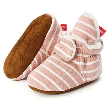 Imagem de Sawimlgy Botas de algodão para bebês recém-nascidos, meninas, meninos, meias para ficar na calça, sapatos macios para quarto, botas antiderrapantes no tornozelo com pegas, para berço infantil, sapato