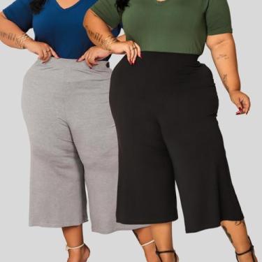 Imagem de Kit 2 Calças Pantacourt Plus Size - Mayara Manzano, Preto, Cinza, G3