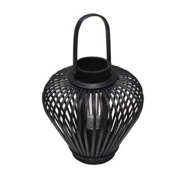 Imagem de Lanterna Luminária Redonda Rustica de Bambu Preta Vela - Shop Aniz