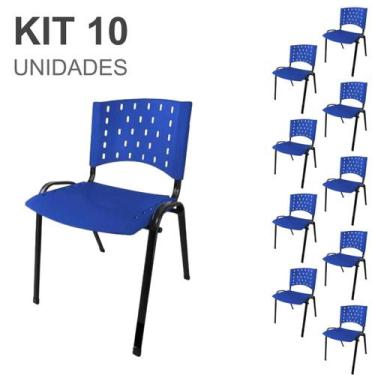 Imagem de Kit 10 Cadeiras Plásticas 04 pés - COR AZUL - 24003 - REALPLAST