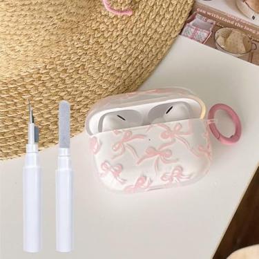 Imagem de Faneiy Capa para AirPods Pro (com kit de limpeza) Capa de fone de ouvido transparente com estampa de laço bonito design moderno com laço estética à prova de choque para Airpods Pro 1-laço rosa