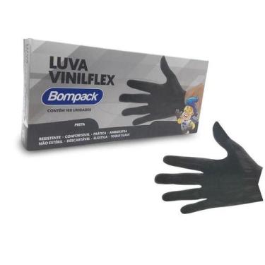 Imagem de Luva Vinilflex Bompack S/PO Preta P   - 100 unidades - Bompack - Rizzo