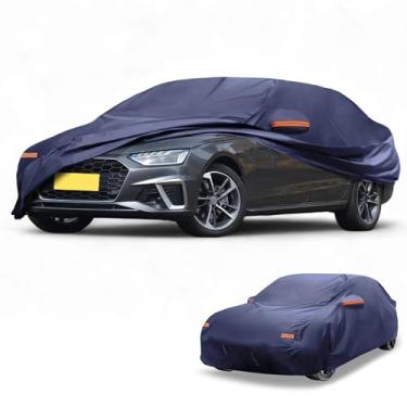 Imagem de Partuto 1 peça capa universal para carro à prova d'água para todos os climas, automotiva, externa, anti-UV, proteção contra chuva 190T-PU, azul marinho, adequado para Sedan, comprimento 449,6 cm a