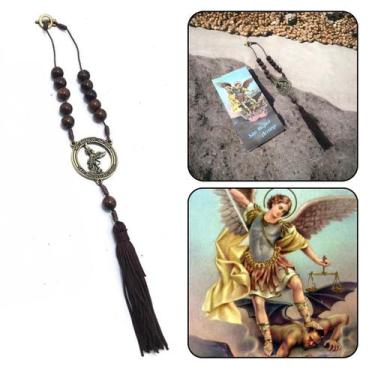 Imagem de Terço Dezena Retrovisor De Carro Madeira São Miguel Arcanjo Com Pompom