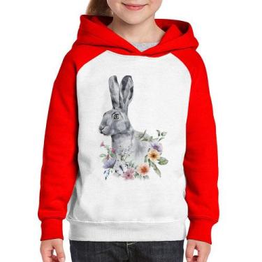Imagem de Moletom Infantil Coelho Flores - Foca na Moda, Branco, Vermelho, 12