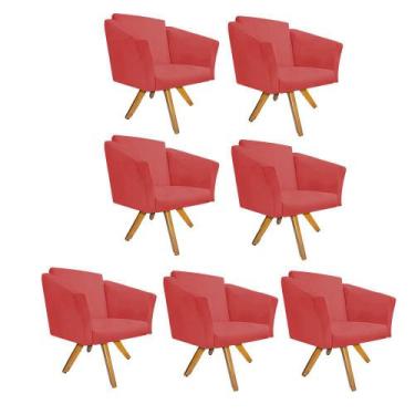 Imagem de Kit 07 Poltrona Cadeira Decorativa  Win Base Giratória Sala de Estar R