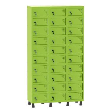 Imagem de Armário Porta Objetos de Aço 3 Vãos 30 Portas Fechadura Pandin 1,90 m 