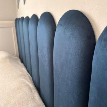 Imagem de Kit Cabeceira Modular Nuvem Estofada Sued Cama Box Casal Queen king So