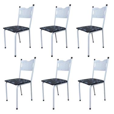 Imagem de Kit 6 Cadeira para Cozinha MC Tubular Almofadada Estrutura Branca com Assento Floral