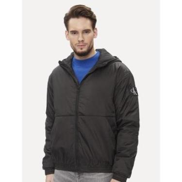 Imagem de Jaqueta Calvin Klein Jeans Hooded Bomber Lateral Logo Preta-Masculino