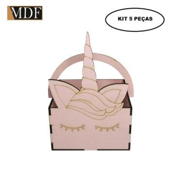 Imagem de Cesta de Unicornio com Alça para Decoração Kit 5 Un. Mdf Madeira Gel R