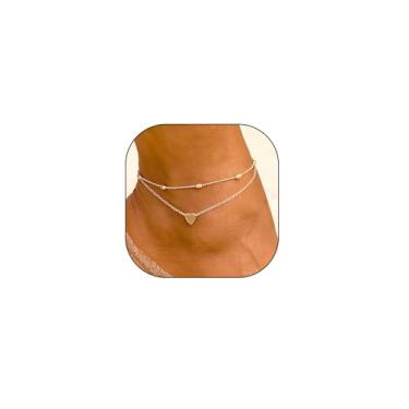 Imagem de GIGB PBDK Conjunto de pulseiras de tornozelo em camadas douradas, boho, contas ovais de satélite, tornozeleiras de coração, bijuterias modernas para surfistas de praia, acessórios para mulheres,