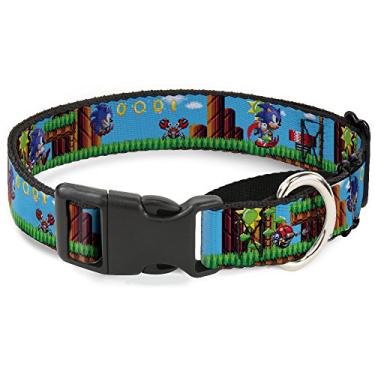 Imagem de Buckle-Down Coleira de cachorro gamarra Sonic Pixelated Game Scene 40 a 58 cm 3,8 cm de largura