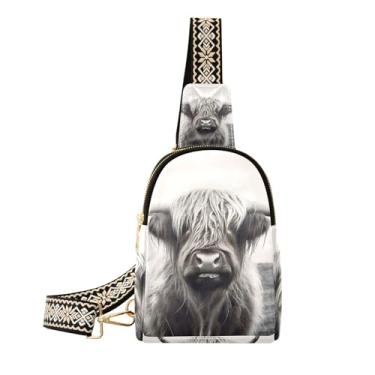 Imagem de xigua Pequena bolsa tiracolo feminina Highland Cow Grey Pochete de couro sintético, bolsa tiracolo leve, C78, Small, Tendência