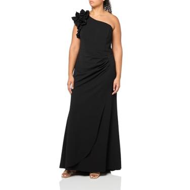 Imagem de Xscape Vestido longo feminino plus size de um ombro único com babados em crepe, Preto, 48