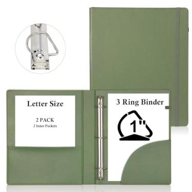 Imagem de Fichário de couro com 3 anéis, organizador profissional de 2,5 cm, organizador de fichário, tamanho carta, para guardar 200 folhas com 2 bolsos internos para trabalho escolar (verde)