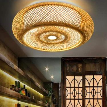 Imagem de Candeeiro de teto de bambu pendente de vime natural Candeeiro de teto criativo feito à mão Lustre E27 Iluminação de teto Restaurante Quarto Sala de estar Café Bar Estudo Escritório Casa de c