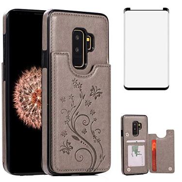 Imagem de Capa de telefone para Samsung Galaxy S9 Plus com protetor de tela de vidro temperado porta-cartões carteira suporte flip acessórios de celular de couro Glaxay S9+ 9S 9+ S 9 9plus S9plus capas