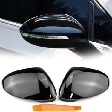 Imagem de QKLsudua 1 par de capas de espelho retrovisor exterior preto capas de cobertura de espelho de porta com mudança de faixa de assistência compatível com VW Golf 8 MK8 2020 2021