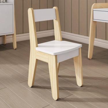 Imagem de Cadeira Infantil em Madeira Maciça e Mdf Corujinha Casatema Branco/Natural