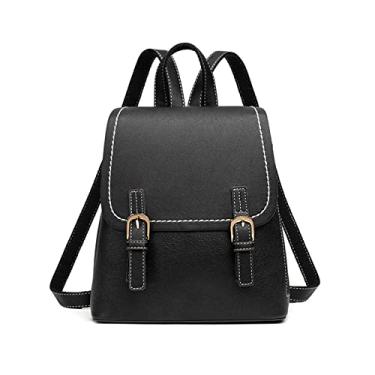 Imagem de Mochila feminina vintage com design de luxo bolsa de ombro feminina mochila de couro bolsa de viagem bolsa escolar para meninas(Black)