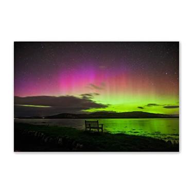 Imagem de Arte de parede em tela Aurora Borealis - Impressão de pintura de paisagem em tela - céu estrelado colorido paisagem da natureza - impressões de pôster de luzes do norte - Arte moderna para sala de