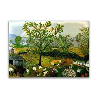 Imagem de Pinturas a óleo Grandma Moses Anna Mary Robertson. Reprodução impressa em tela. Arte famosa (o arco-íris), pôster e impressões de paisagem. Imagens de arte de parede em tela 50 x 70 cm (20 x 28