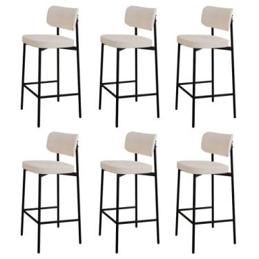 Imagem de Banqueta Alta Bar Estofada Kit 6 Ella M25 Linho Palha - Mpozenato, Pal